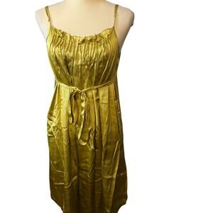 Stephanie Anne Luxury 100% Silk Slip Dress, Chartreuse Green, Small NWT